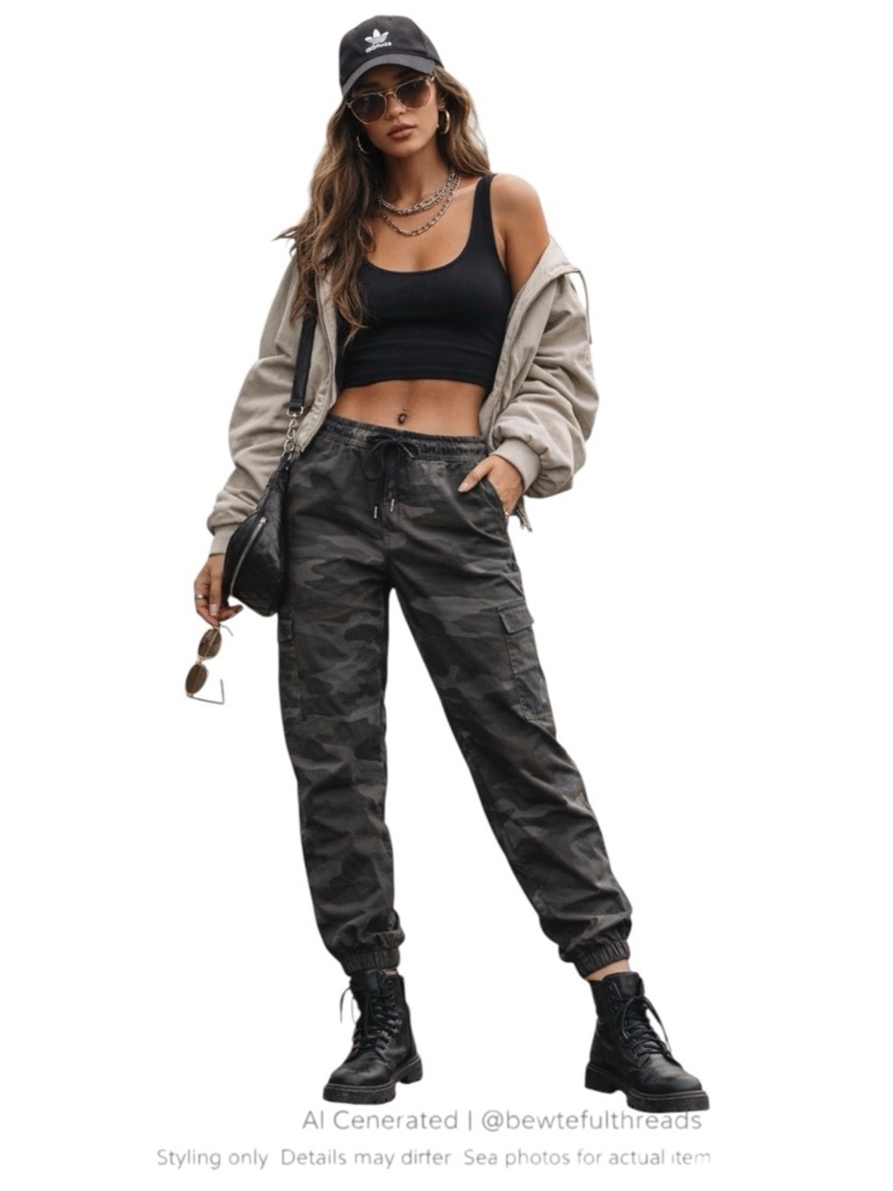 Dark Camo Jogger Pants Women’s L Streetwear Utility Cargo Minimalist